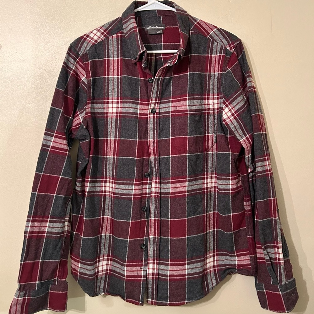 Eddie Bauer Red and Gray Plaid Casual Shirt
